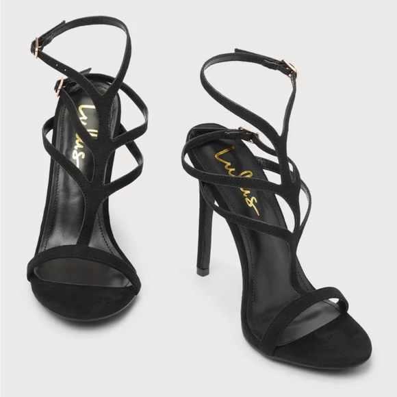 NWOT Lulu’s Bisty Black Suede Ankle Strap High Heel Sandals size 6 - Picture 2 of 9
